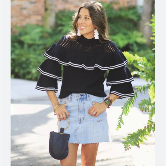 Self-Portrait STRIPED FRILL SWEATER
NAVY Wool Jumper Medium. - Picture 1 of 16